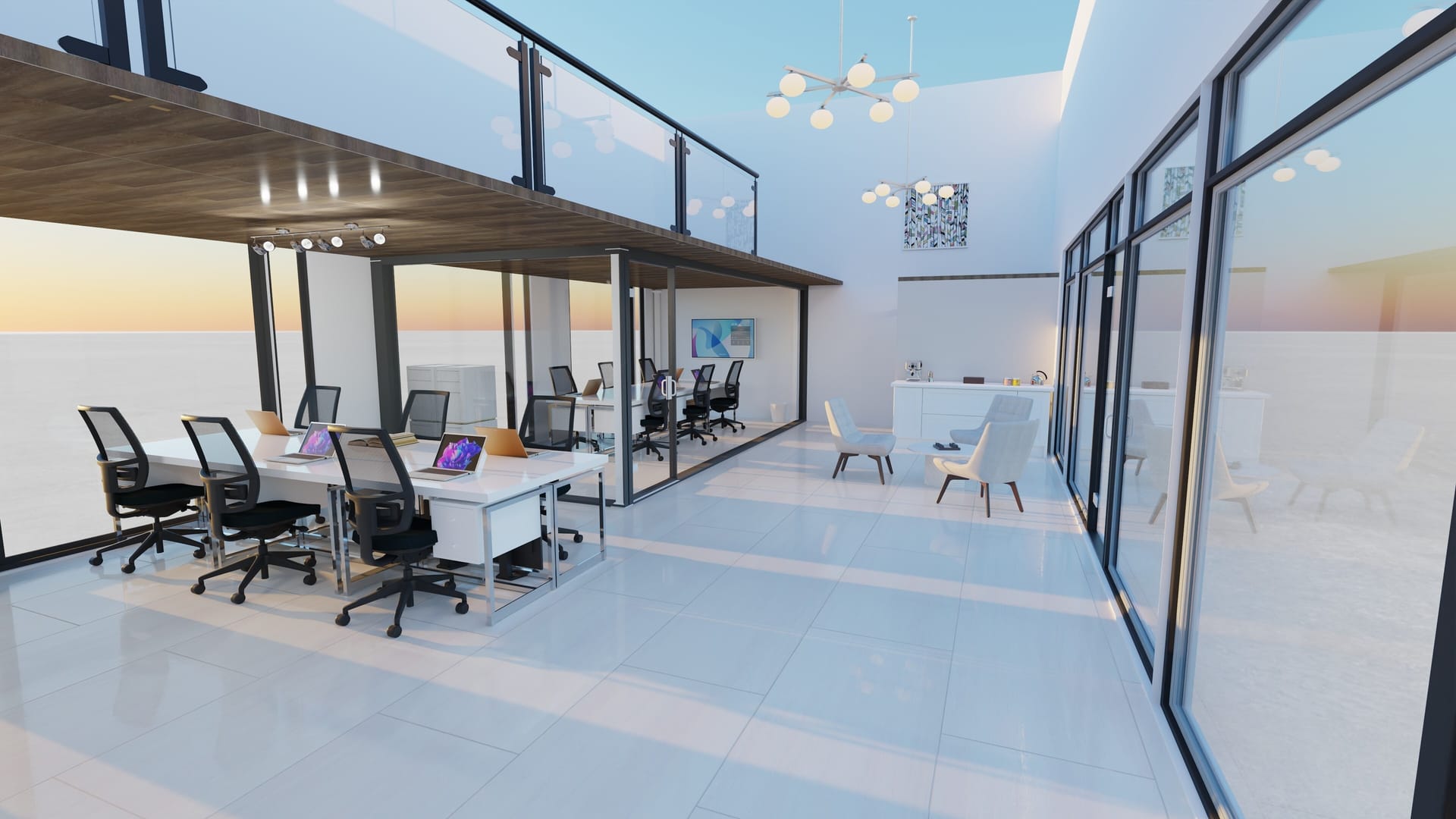 An entire floor at Artana — coworking, private offices and lounge across two levels